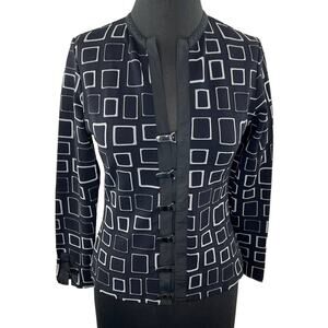 Vintage Rayure Black White Geometric Clip Closure Cardigan Jacket 40 S FRANCE
